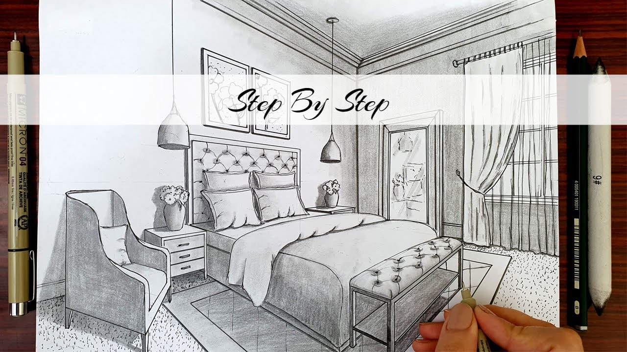 How to draw A Bedroom In Two Point Perspective | Step By Step