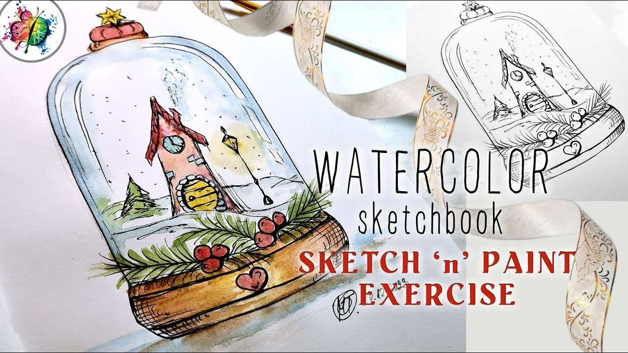 Watercolor Sketchbook Snow Globe - sketch'n'paint with Mary
