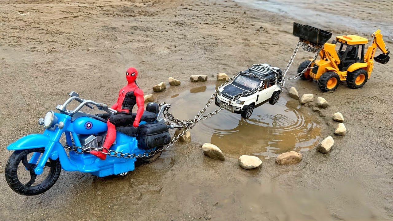 New Defender Car Accident Pulling Out Bullet Bike Jcb 3dx | Cartoon Video | jcb ki khudai | Mini Jcb