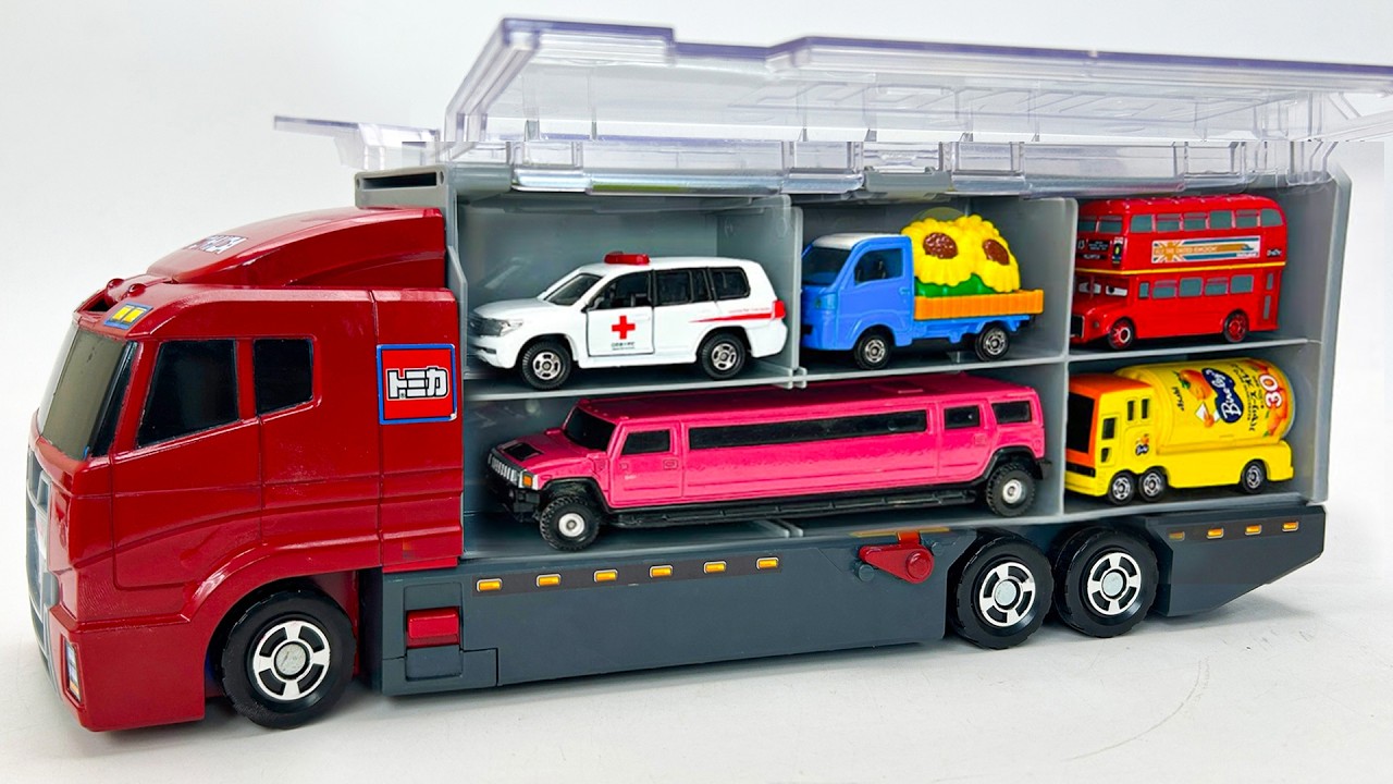トミカ☆ミニカーを開封してコンボイへ収納！最後は水中緊急走行テスト！Tomica mini cars unboxing → underwater emergency driving test!