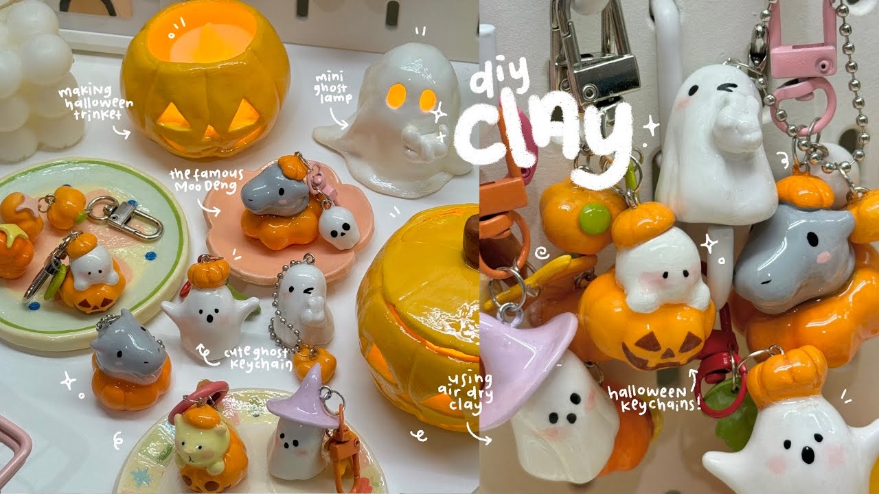 making halloween-themed clay keychains and trinkets👻🎃 using air dry clay/ no bake ft. Universe