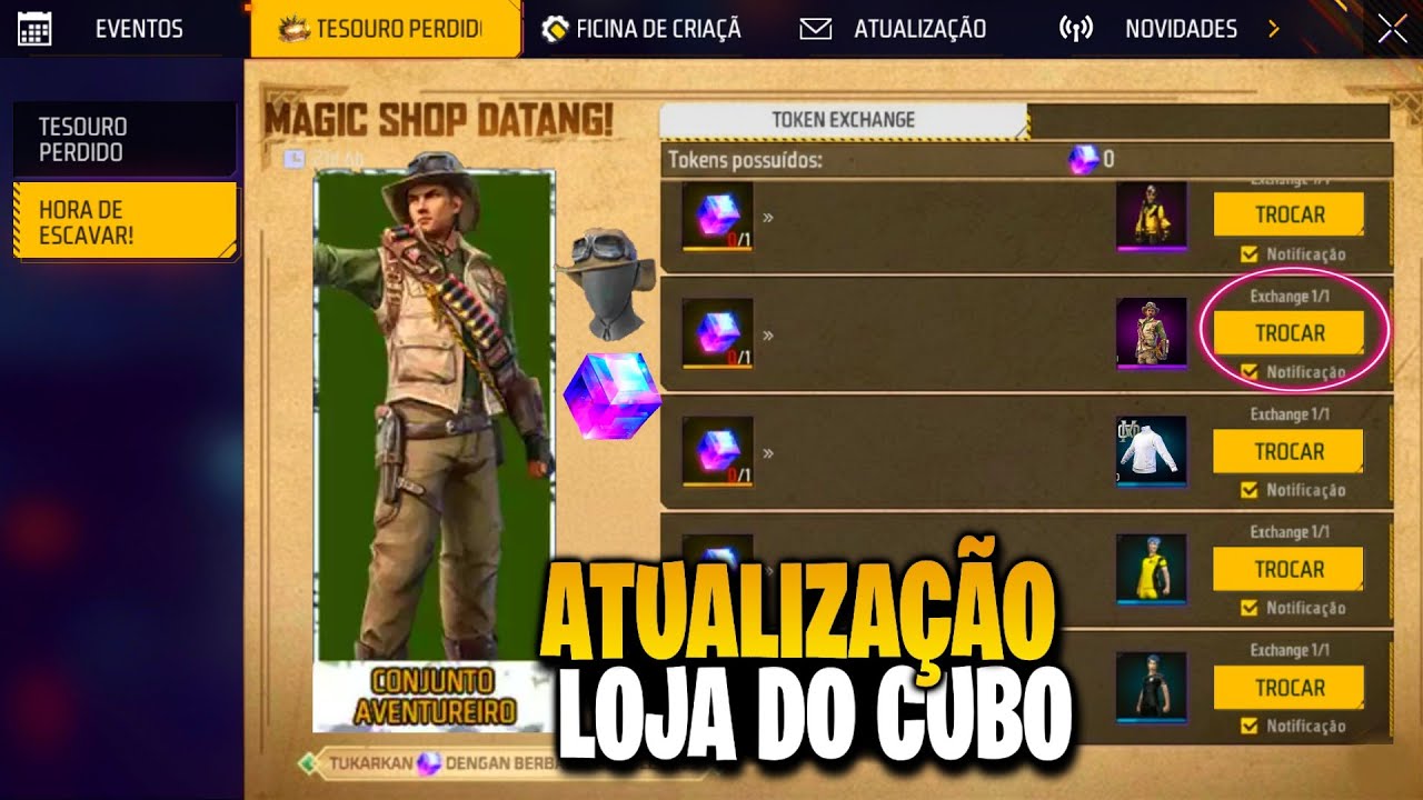 AI SIM! LOJA DE TROCA DO CUBO MÁGICO, GOLA ALTA BRANCA E AVENTUREIRO NO FREE FIRE