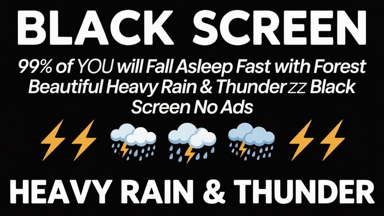 BLACK SCREEN Heavy Rain Sounds with Thunder for Deep Sleep and Stress Relief 1