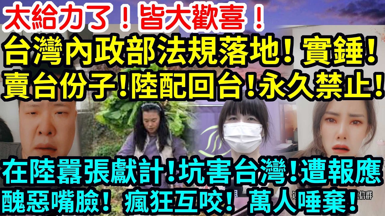 太給力了！皆大歡喜！台灣內政部法規落地！實錘！賣台份子！陸配！回台！永久禁止！在陸囂張獻計！坑害台灣！遭報應！醜惡嘴臉！瘋狂互咬！萬人唾棄！