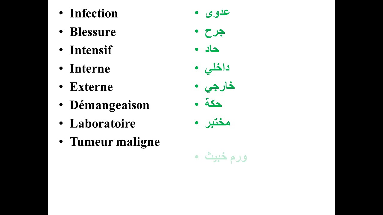 الدرس التاني تعرف على المصطلحات الطبية الأ كتر استعمالا:les termes médicaux