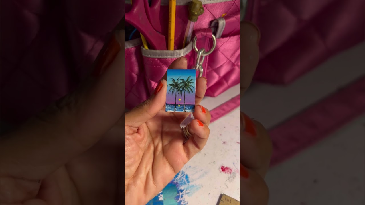 Miniature Acrylic Sunset Palm Tree painting