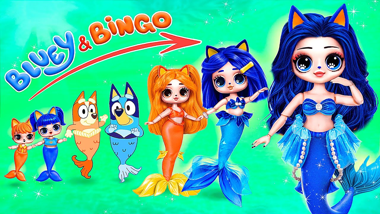 Bluey și Bingo Sirene Cresc! LaLiLu Doll DIY