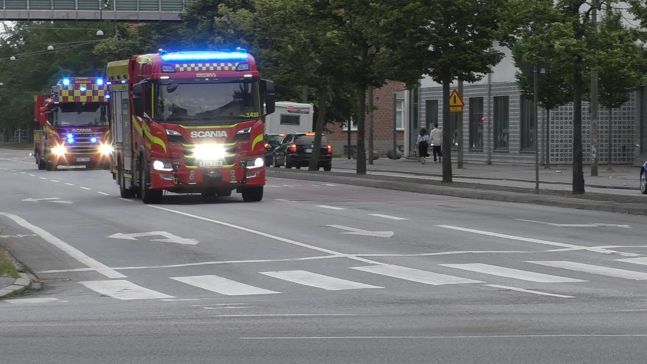 [Brandlarm] Räddningstjänsten Syd HLF 1410 + DLK 1430 Brandbil Malmö Schweden