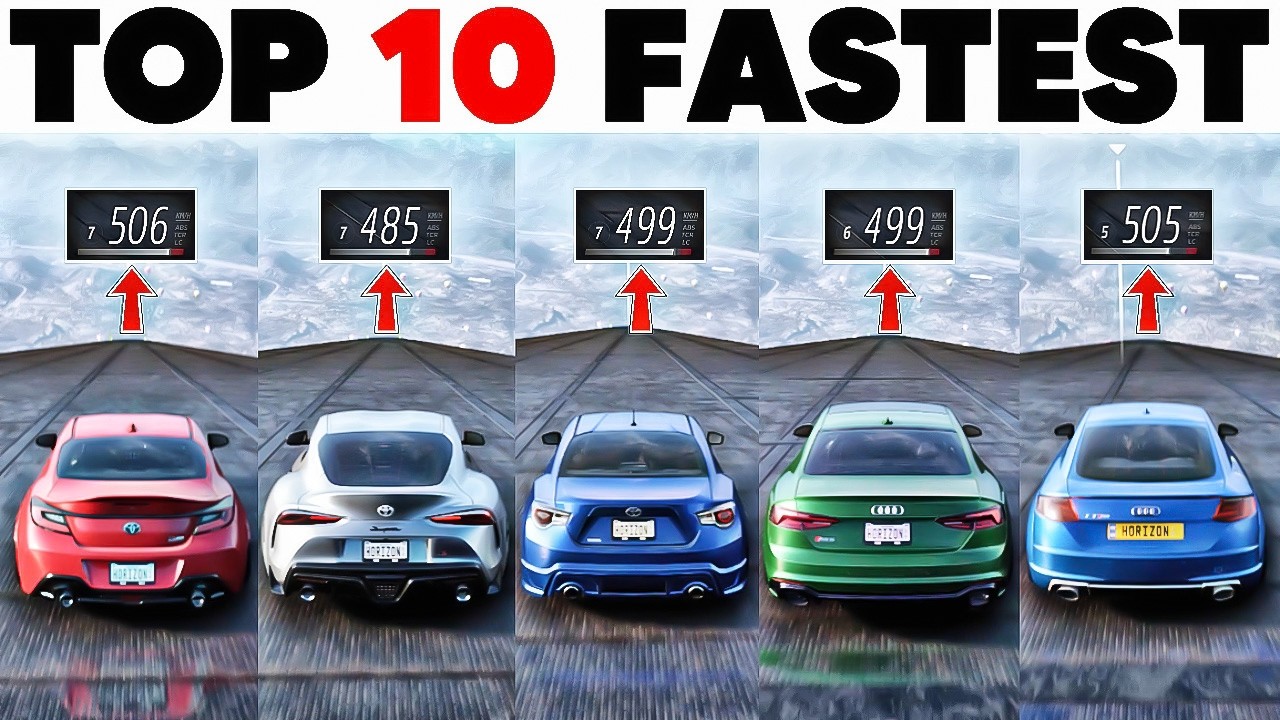 Top 10 Fastest TOYOTA Vs AUDI Cars in Forza Horizon 5 | Extremely Downhill Top Speed + Jumps