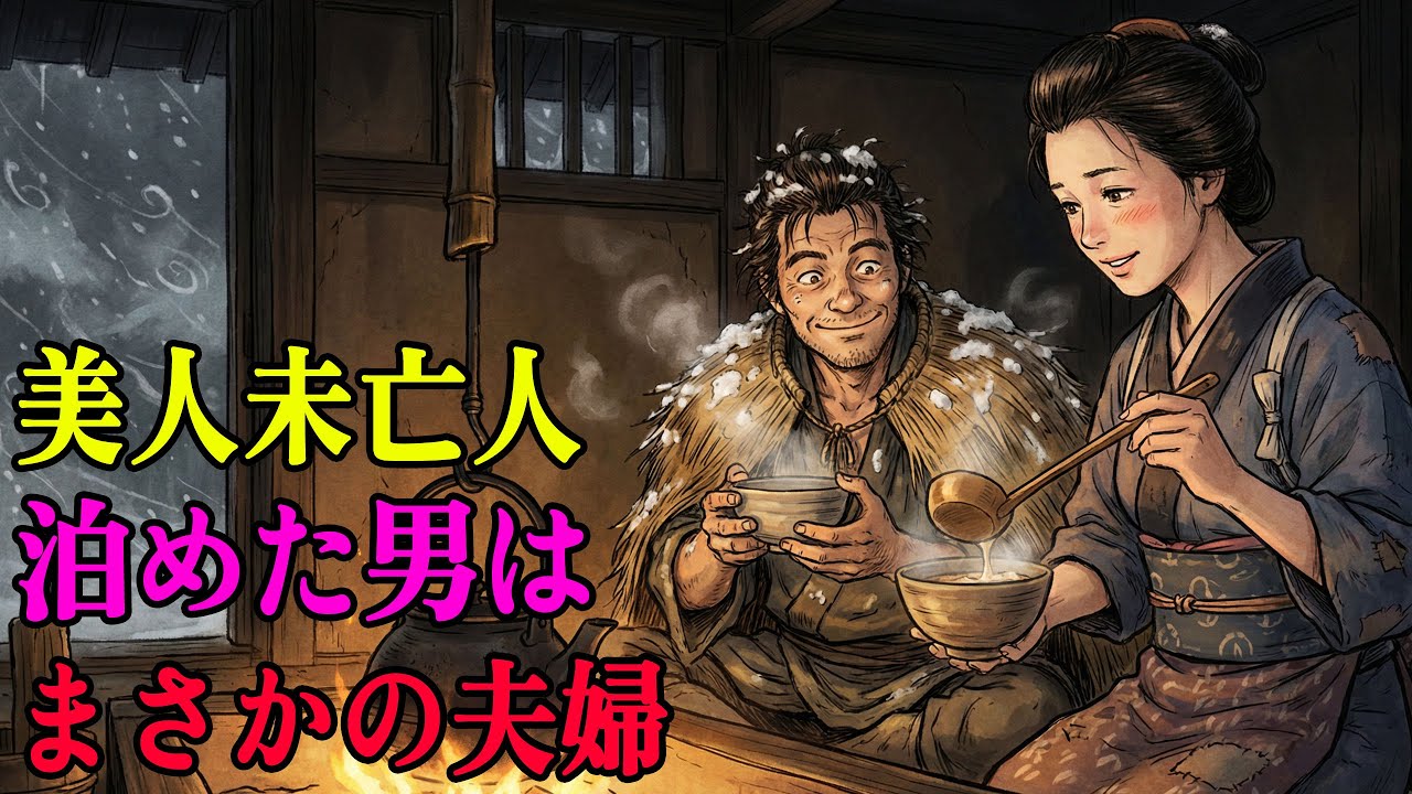 吹雪の夜、未亡人の家に泊めてもらった「うつけ者」が、最後には彼女を妻にする | 野談 | 伝説 | 昔話 | 説話 | 民話