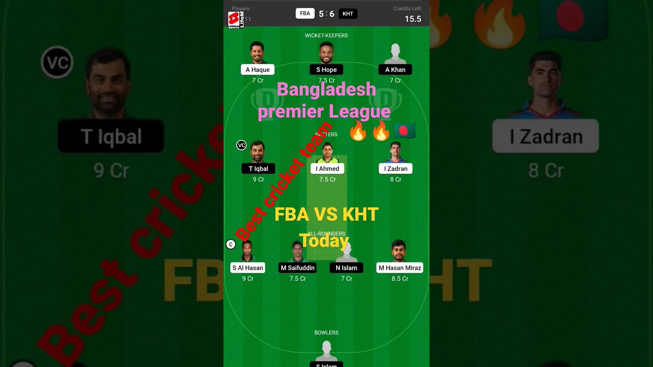 Bangladesh Premier League 🇧🇩 FBA VS KHT 🔥🔥 #shorts #cricket #fantasy #trending #dream11cricketteam