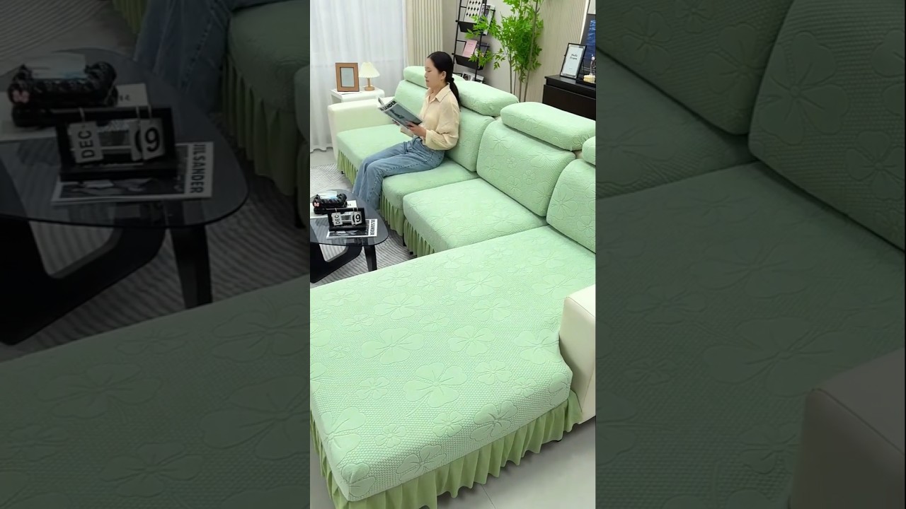 Elegant Green Floral Sofa Cover for Modern Living Room