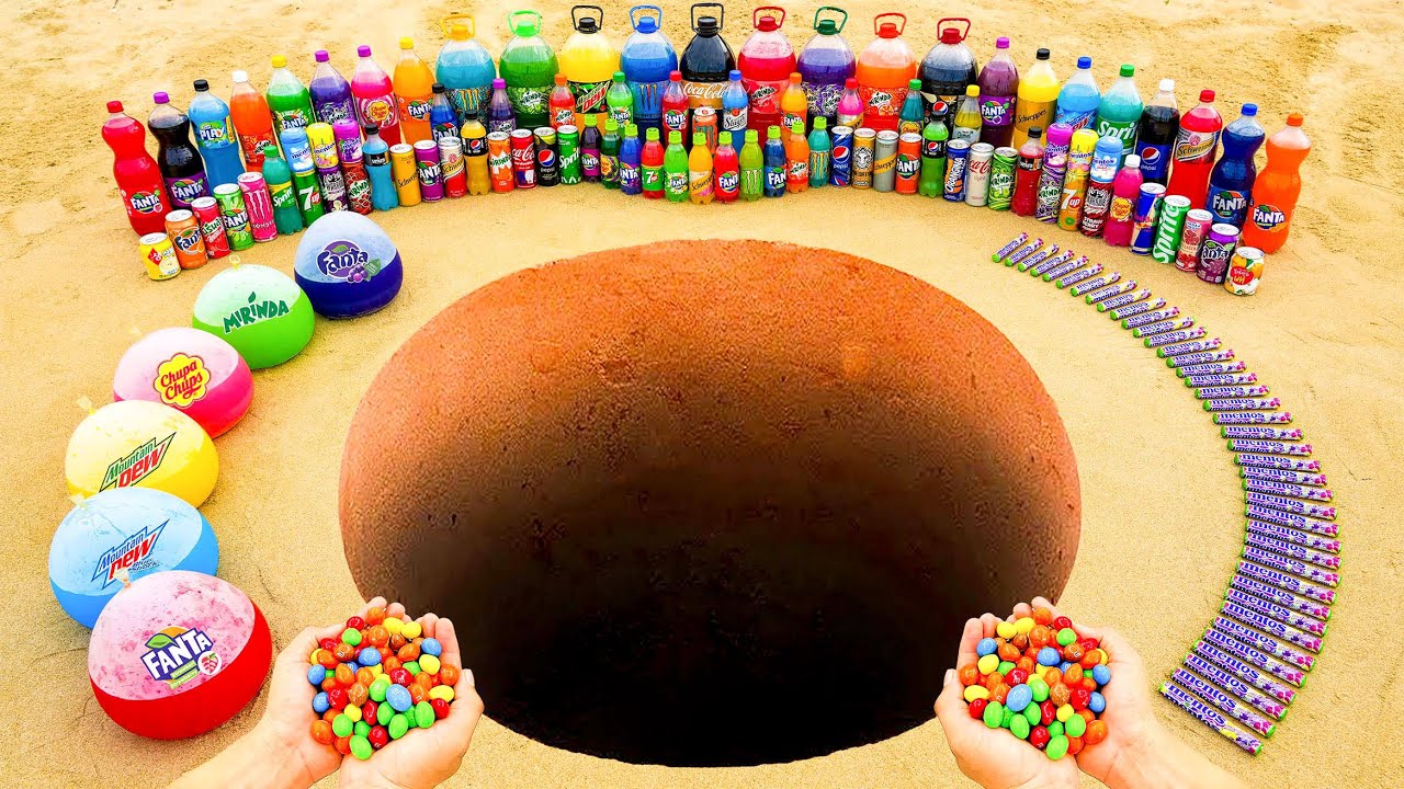 Experiment: Balloons of Fanta & Mirinda, Big Coca-Cola, Mtn Dew, Monster vs Mentos Underground