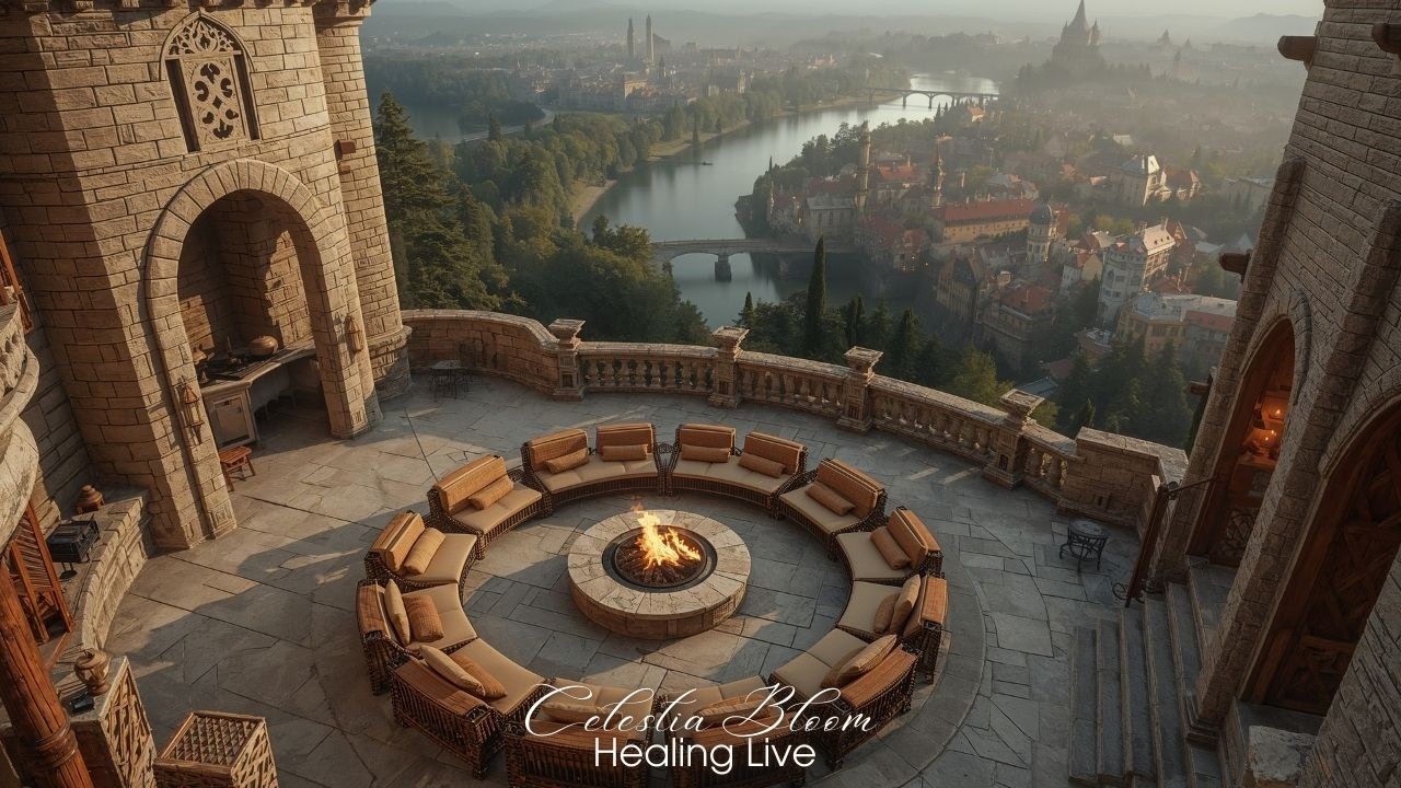 Castle Sunset Jazz 24/7 🔥🎷 Fireplace & Riverside View | Relax, Study, Sleep