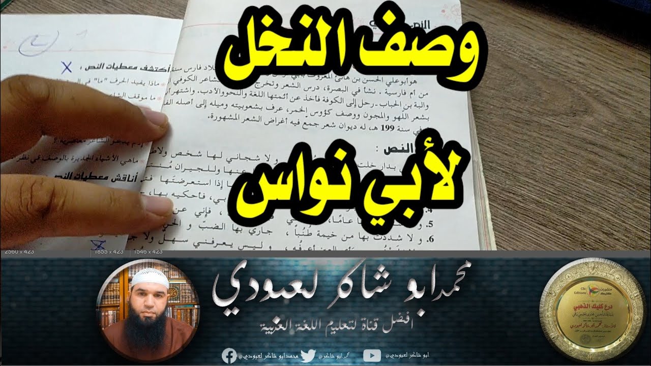 وصف النخل لأبي نواس #الثانية_ثانوي / محمد أبو شاكر لعبودي