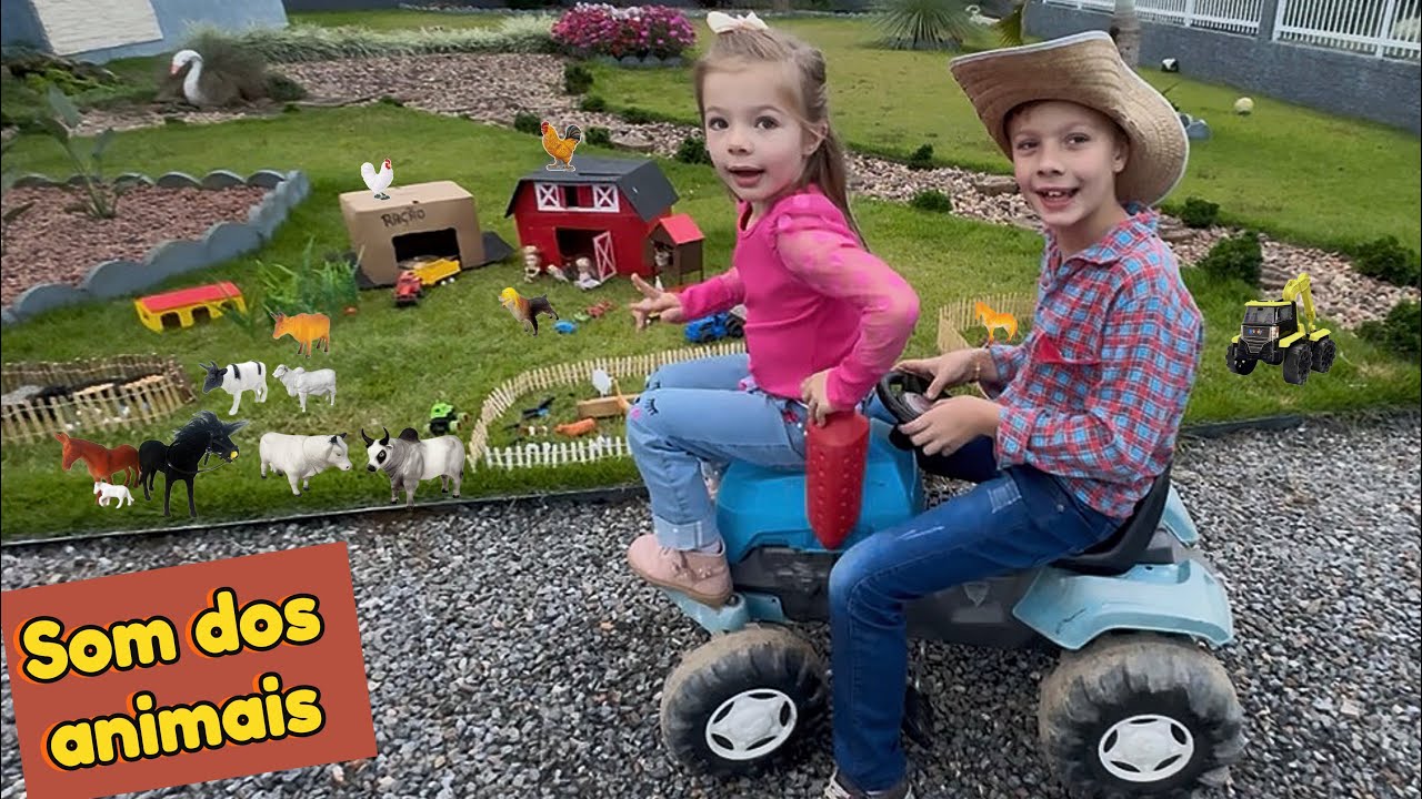 FAZENDINHA de BRINQUEDO do MATHEUS e ISABELA- CONHECENDO o SOM dos ANIMAIS- boi🐂 - cavalo 🐎- vaca 🐄