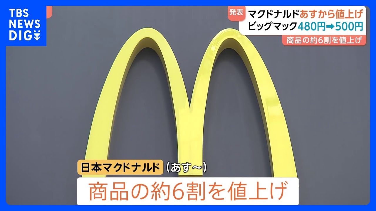 マクドナルドが約6割の商品を値上げへ　ビッグマック480円⇒500円に｜TBS NEWS DIG