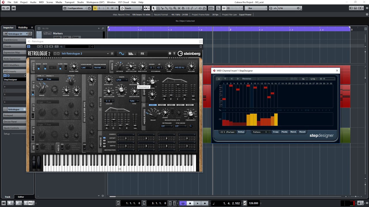 Cubase: Acid Bassline with Retrologue, StepDesigner and Chordtrack