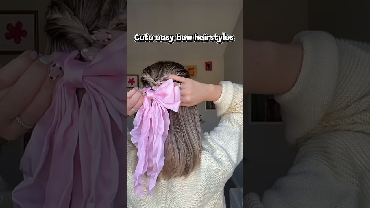 Cute easy bow hairstyles/Short hair hairstyles#shorts#short#hairstyle#shortsfeed
