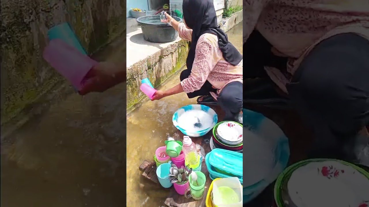 Bendung air yang di pintu air agar ngalir aliran yang di belakang rumah #kegiataniburumahtangga #fyp