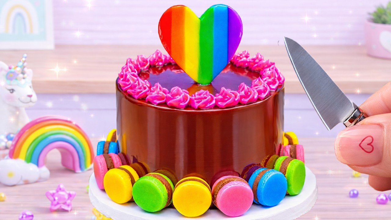 Amazing Rainbow Heart Chocolate Cake 🌈 So Satisfying Mini Cake ASMR