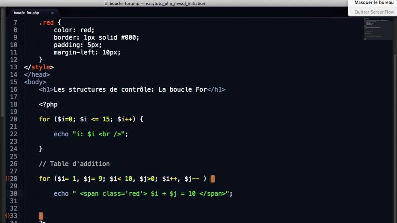 La boucle For. Les structures de contrôle PHP
