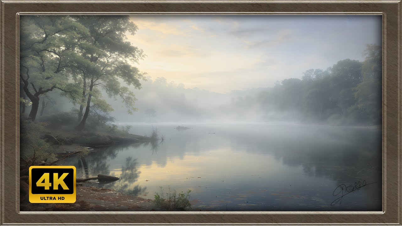 4K Calm Misty Lake Painting | Art Framed Screensaver | Art for Your TV