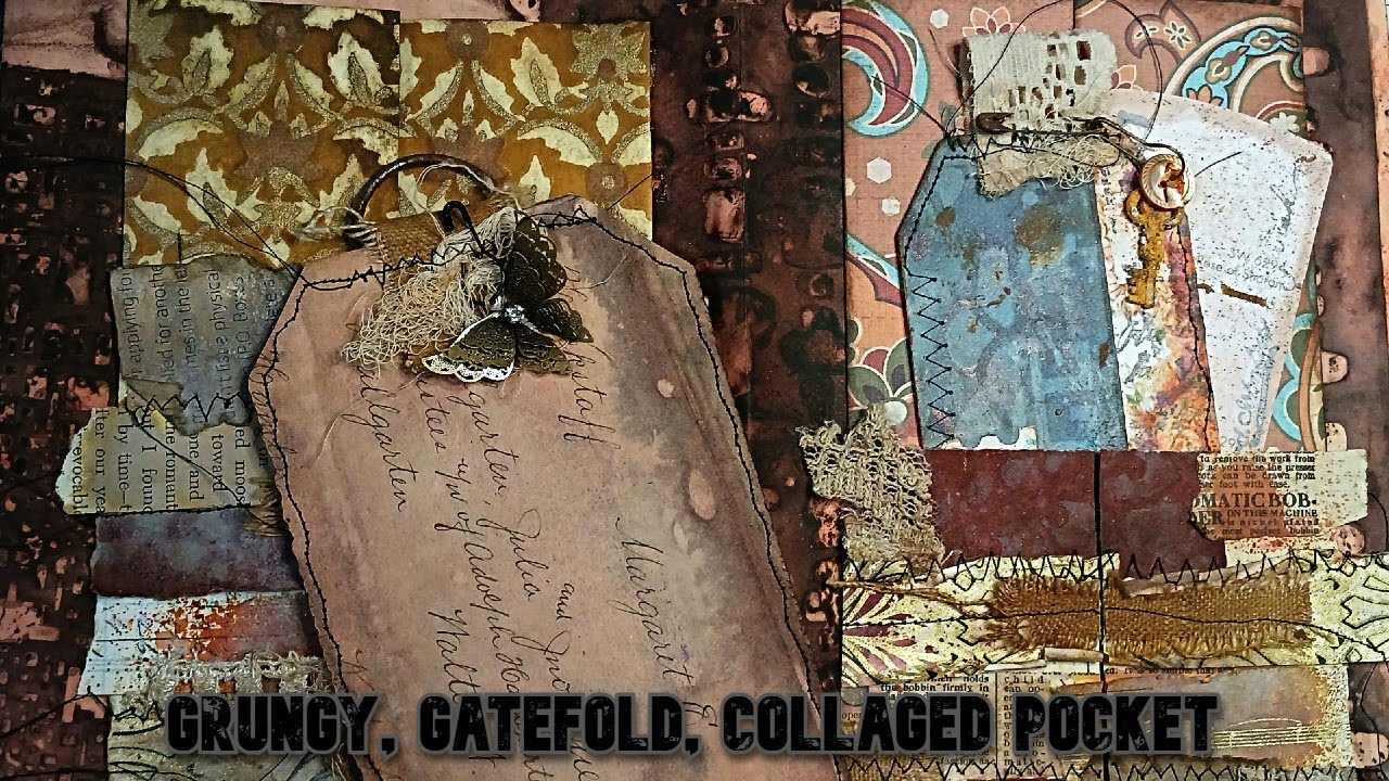 THIS PAGE WAS INSPIRED BY SO MANY GREAT CREATORS.  A GATE-FOLD POCKET, GRUNGY COLLAGE, & DYED PAPERS