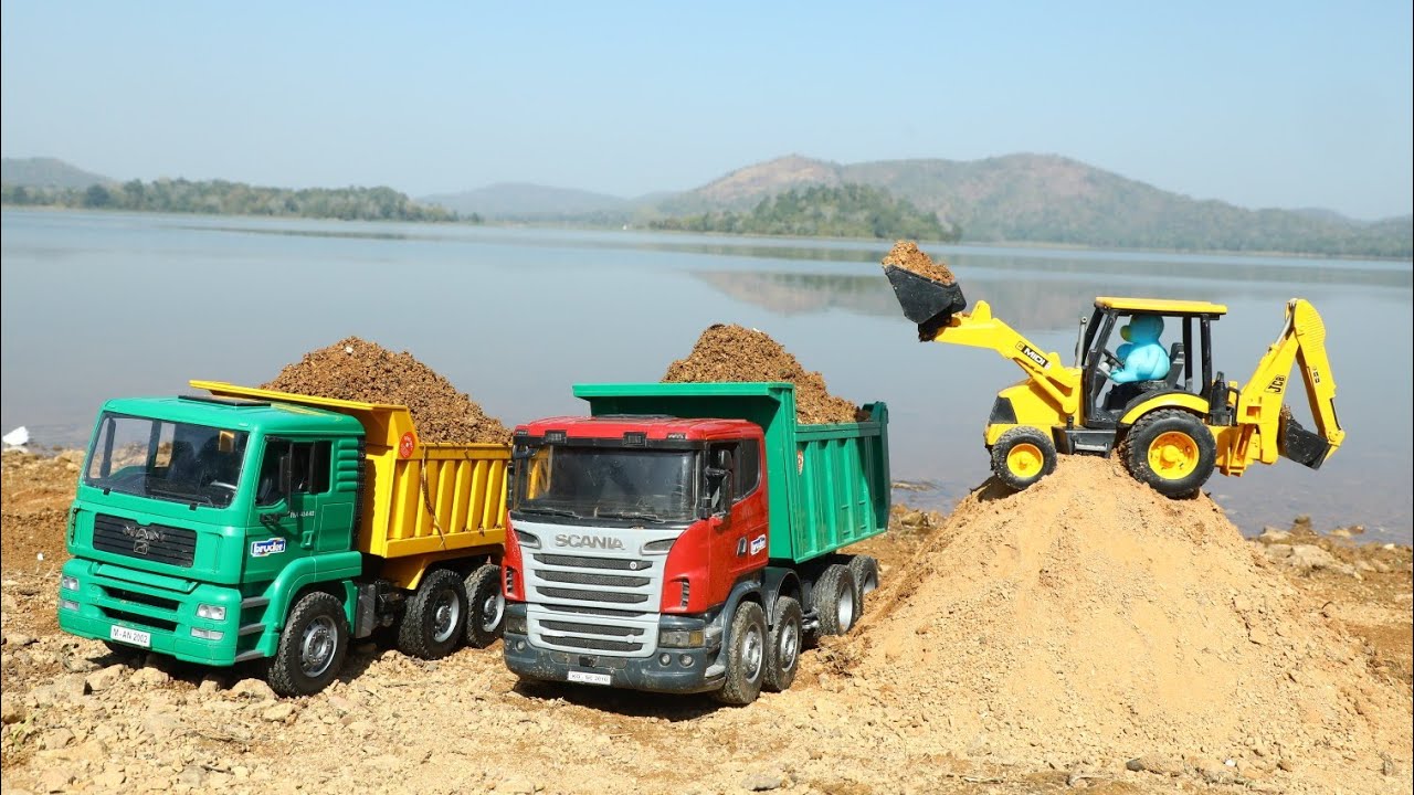 Jcb fully Loading Sand Tata Truck | Tipper Truck Stuck in Pit Pulling Out Truck | Tractor | CS Toy