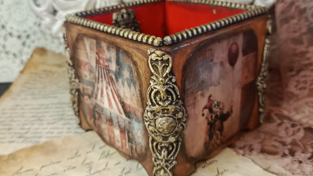 DIY wooden box with decoupage.Easy decoupage on box.Vintage decoupage box.