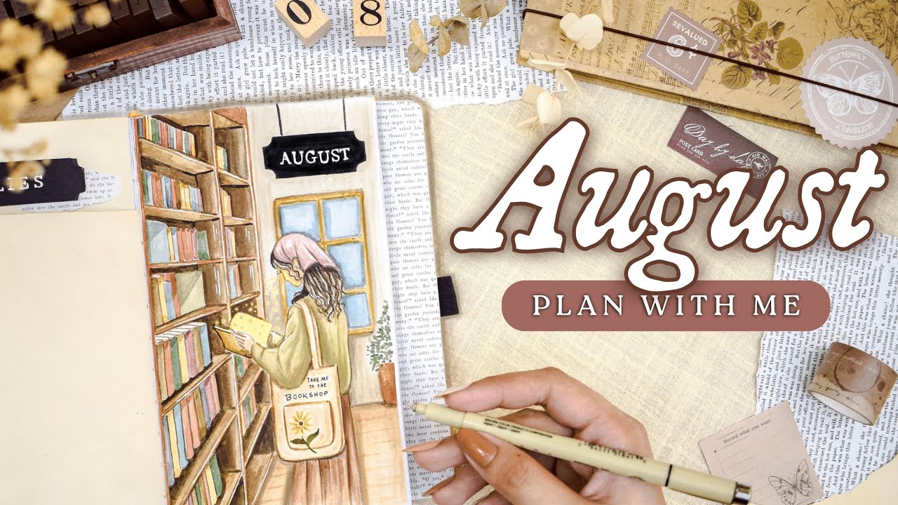 August 2023 Bullet Journal Setup &bull; PLAN WITH ME 📔 Bookstore BuJo Theme