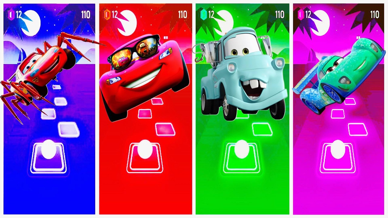 Lightning McQueen Eater 🆚 Spider Cars 🆚 Mater 🎶 in Tiles Hop EDM Rush