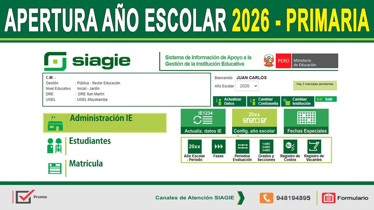 Configuración del Año Escolar 2026 – NIVEL PRIMARIA – SIAGIE