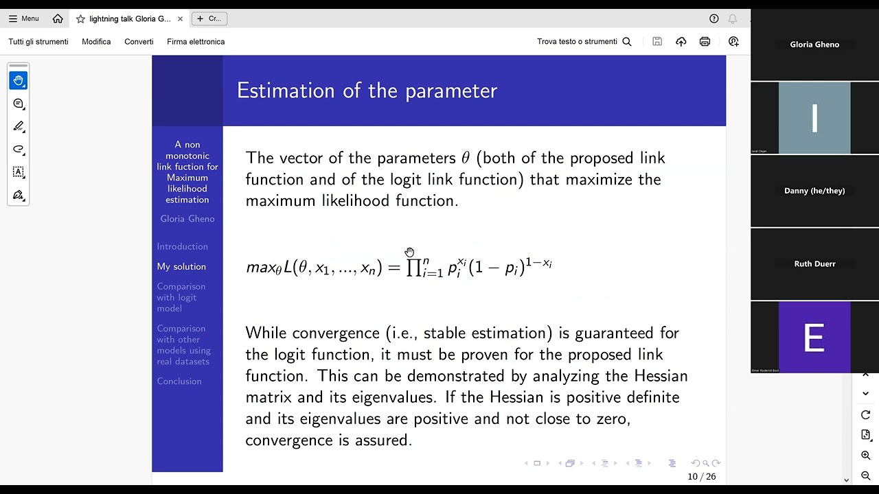 Gloria Gheno, 28 February 2025: 'A non monotonic link function for Maximum likelihood estimation'