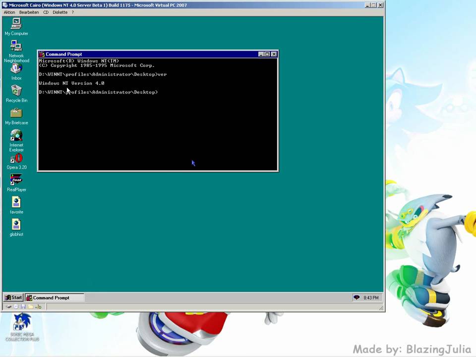 Microsoft Cairo (Windows NT 4.0 Beta 1) Build 1175 IN Virtual PC 2007