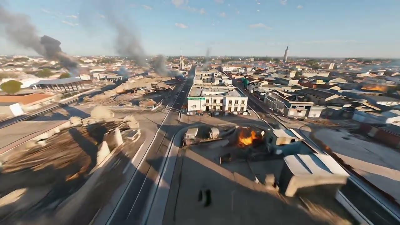 Imaginary Middle Eastern city after a fictional airstrike &ndash; deepfake technology.