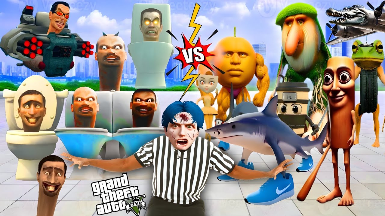 Skibidi Toilet နှင့် Brainrots တို့ရဲ့အကြမ်းစားတိုက်ပွဲ/Brainrots Vs Skibidi Toilets in GTA V