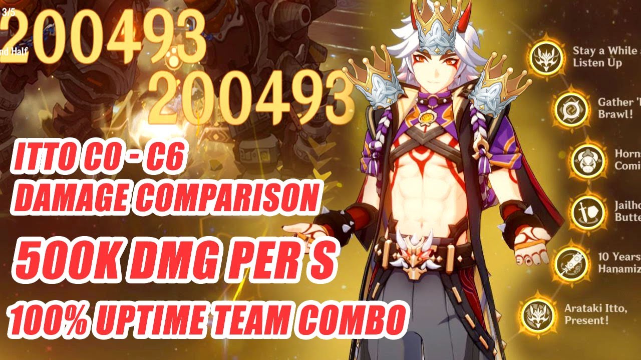 Itto C0 - C6 Damage Comparison - 500k DMG Per S Most Broken DPS - Oneshot Floor 12-3