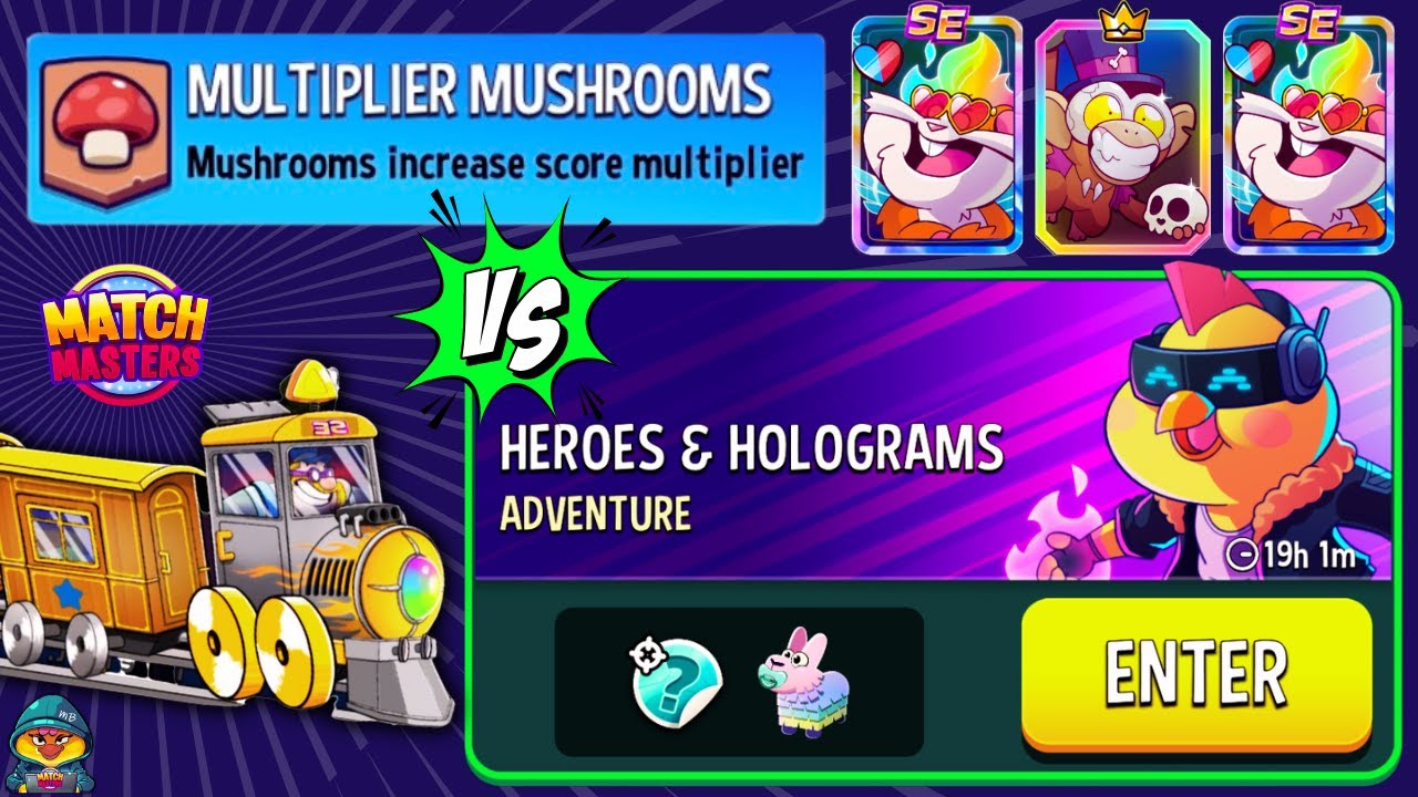 Adventure Heroes & Holograms | Match Masters Multiplier Mushrooms + Boosted | 3 WINS
