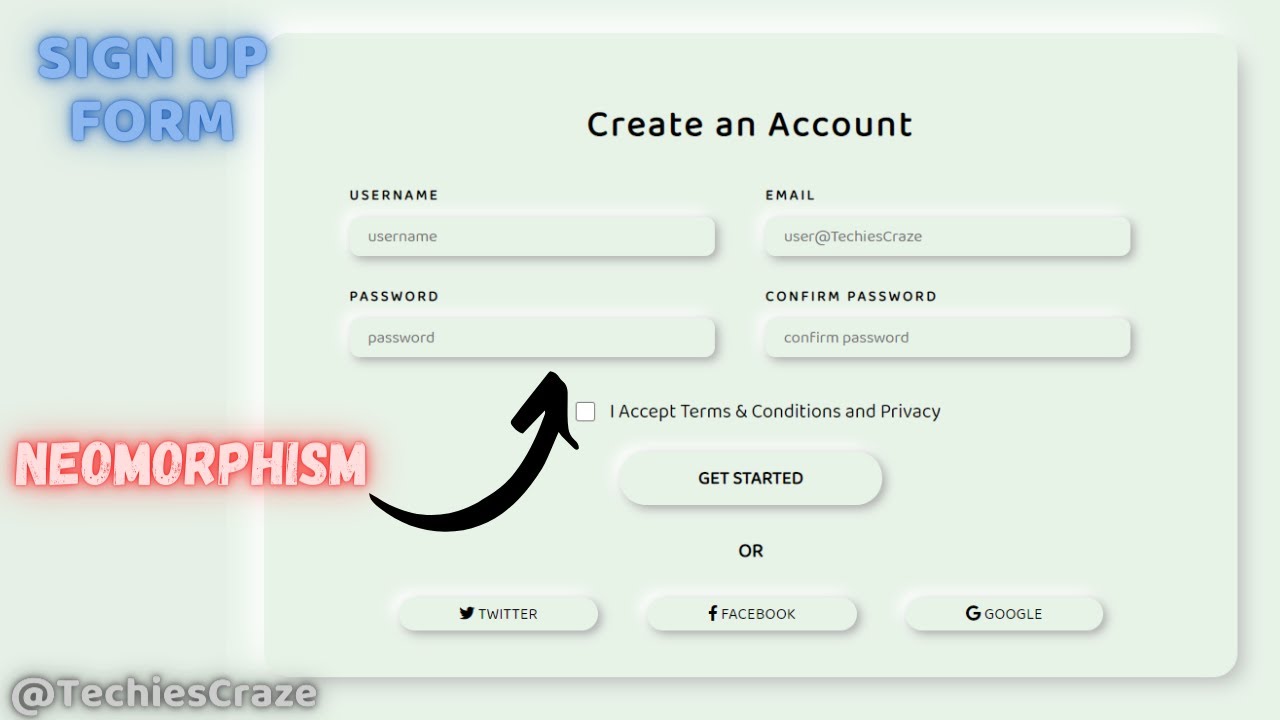 Sign Up Form with Neomorphism Design UI using HTML & CSS | TechiesCraze