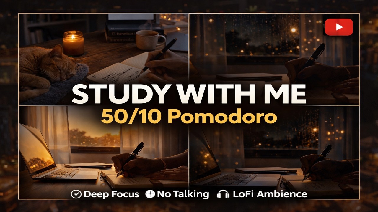 2 Hour Study With Me 📚 | 50-10 Pomodoro | Deep Focus LoFi Ambience | No Talking