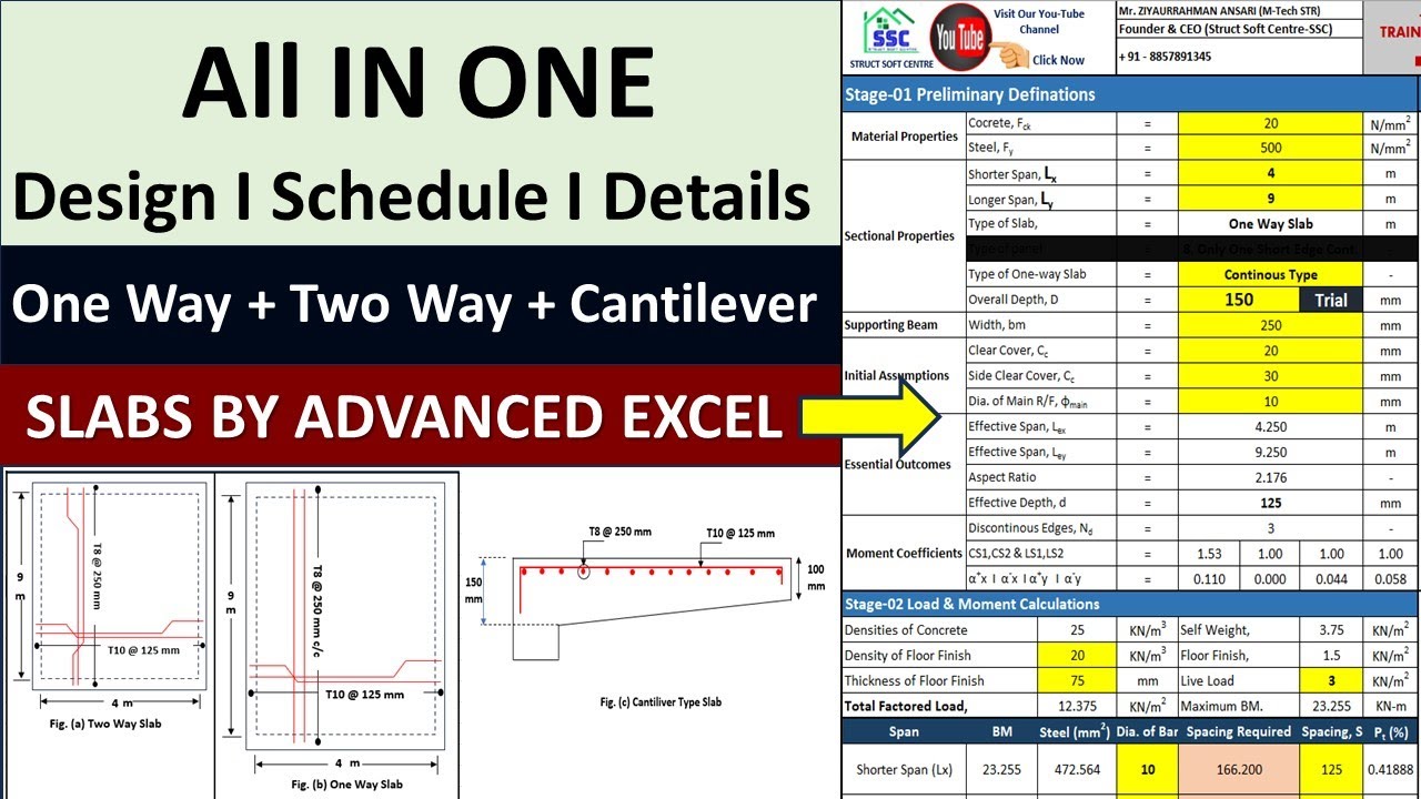 Excel Sheet For Designing One Way Slab I Two Way Slab I Cantilever Slab I Struct Soft Centre