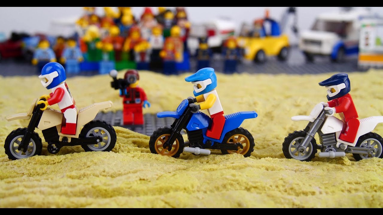 Lego Motorcycle Racing in the sand
