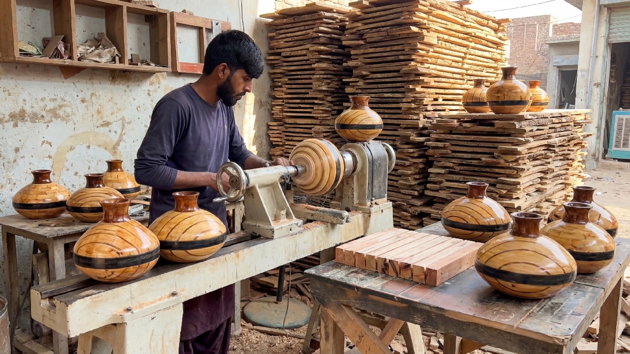 Amazing Pakistani Woodworker Skills - Making Beautifull Wooden Decoration Piece!