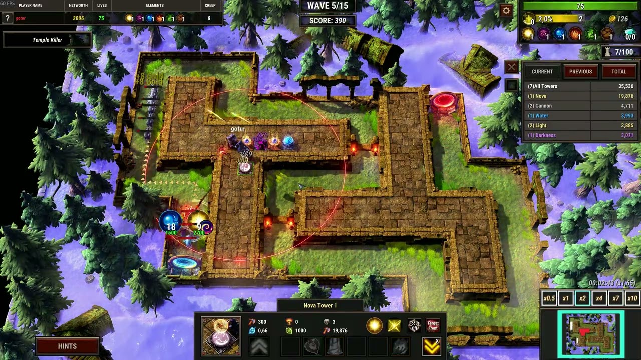 Element TD 2 - Level 9 - Ruined Temple - campaign on 'Normal'