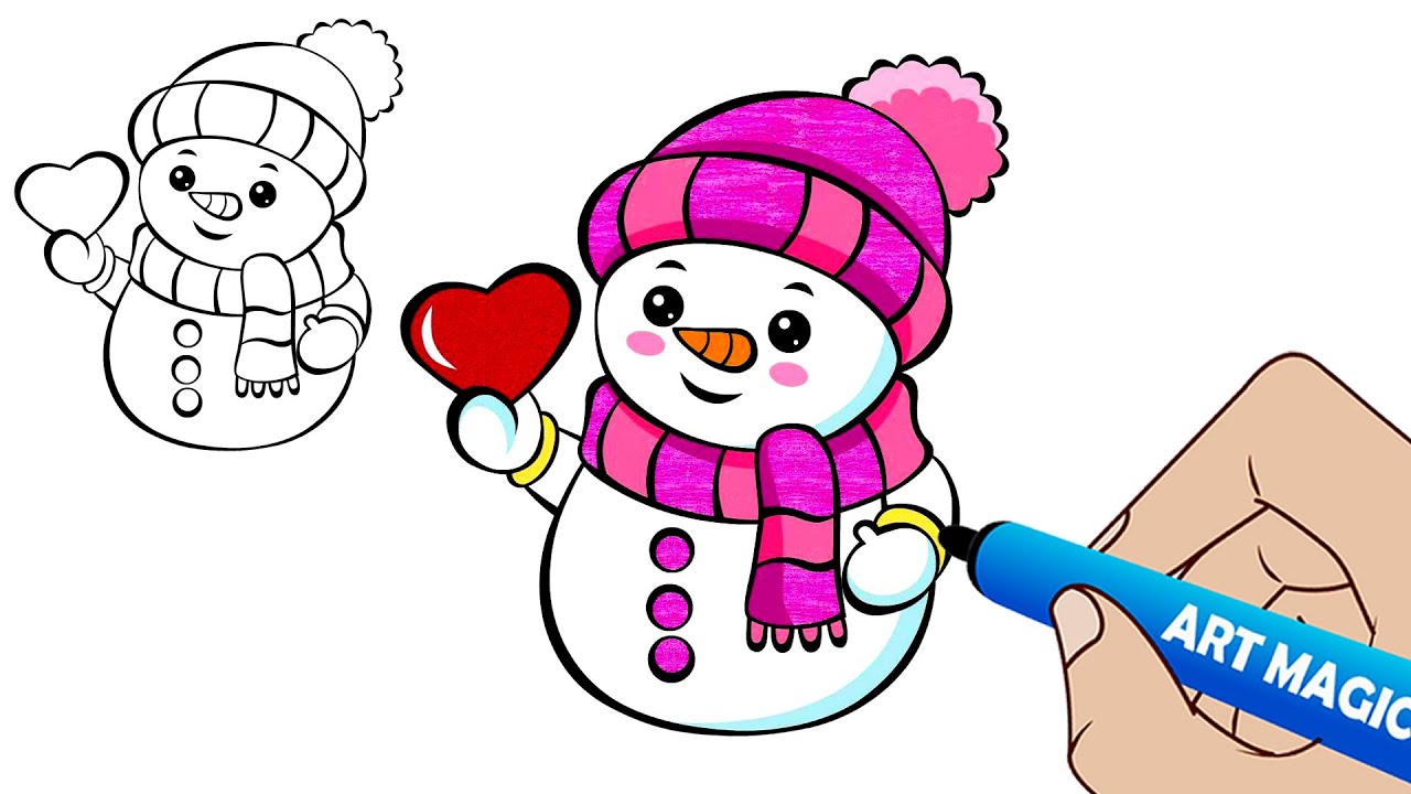 How to Draw a Cute Snowman ⛄ (From Heart to Art 💖)