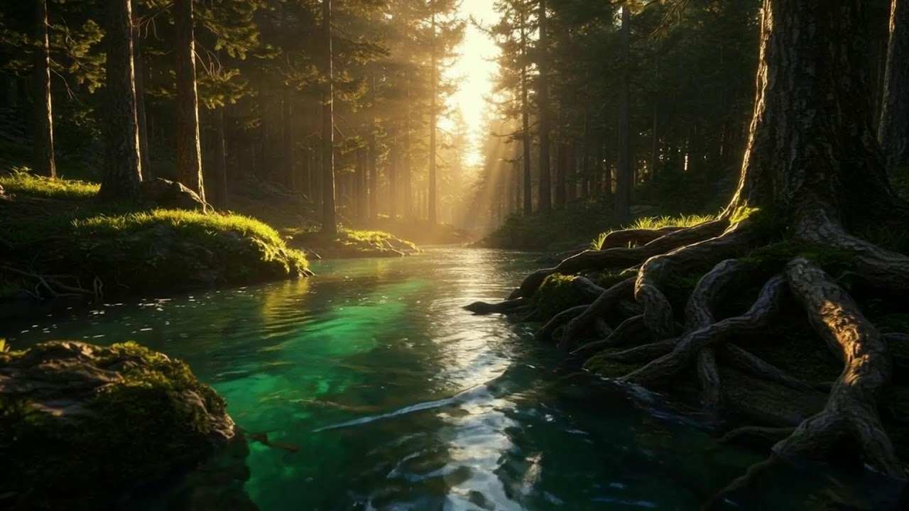 LIVE: Golden Forest River | Relaxing Nature Sounds | White Noise Room 4K
