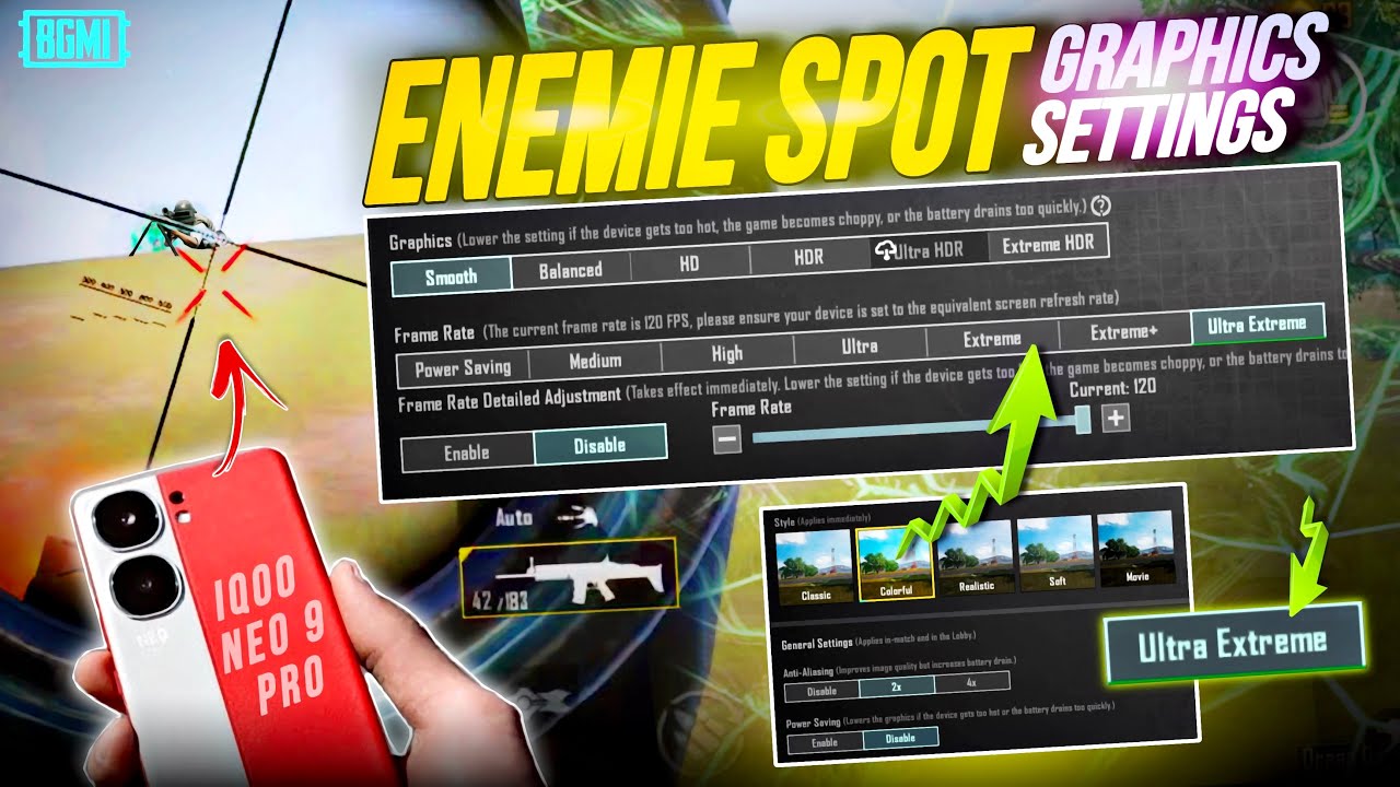 iQOO Neo 9 Pro Best Graphics Settings in BGMI-PUBGm ✅| all devices Enemies Spot Graphics Settings