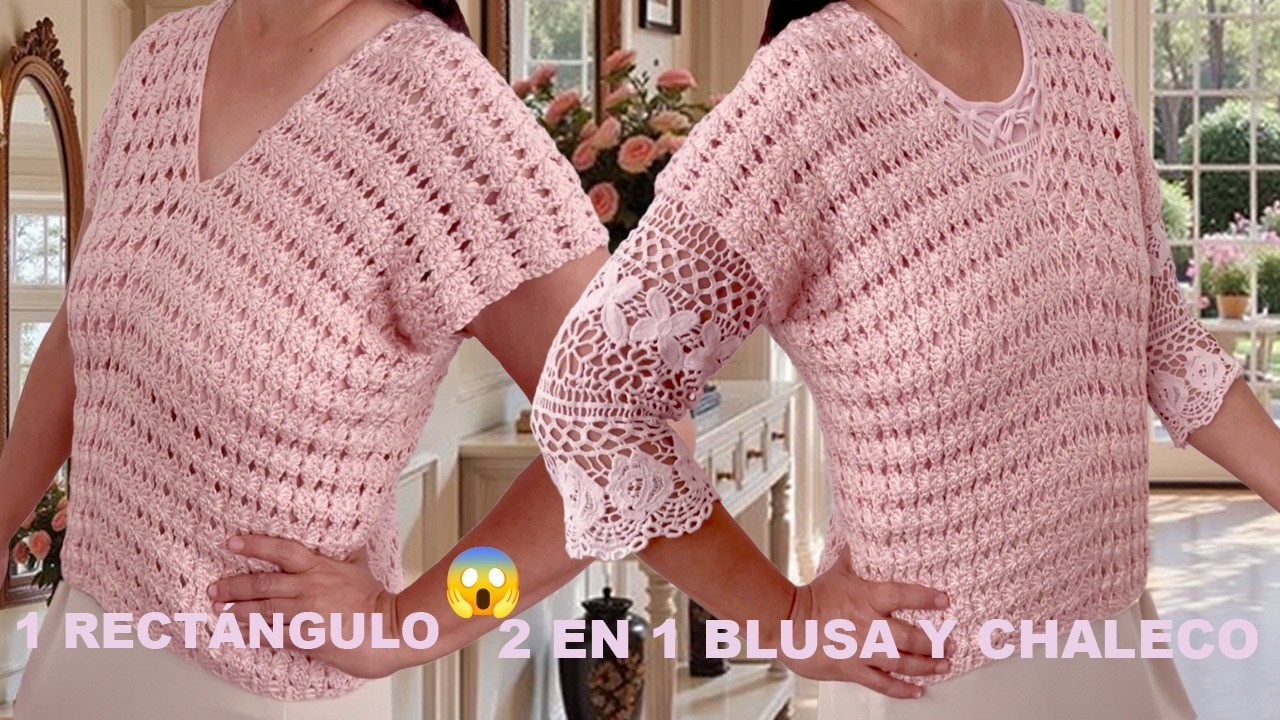 BLUSA CHALECO a Crochet CON 1 RECTÁNGULO  No vas  creer lo FÁCIL QUE ES TEJERLO