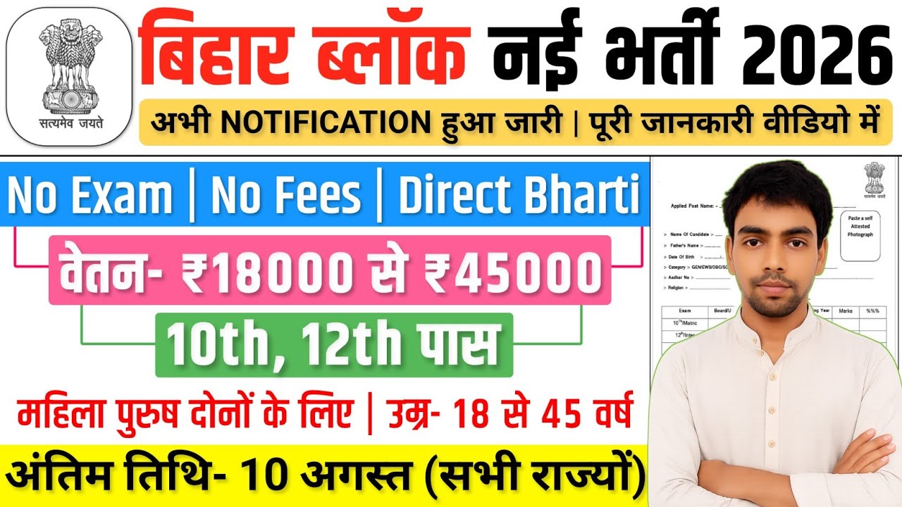 Bihar Block Bharti, Salary- 40000 | Government Job Vacancy 2026 | New Vacancy 2026